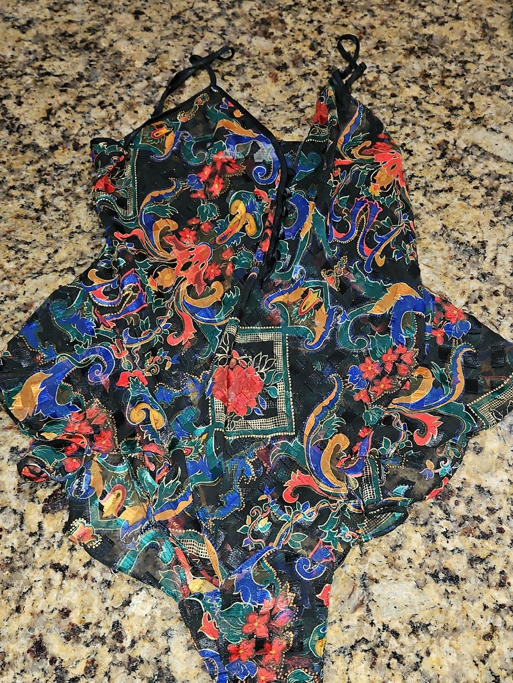 Y2K Victoria's Secret Black Floral Paisley V-Neck Bodysuit Metallic Size Medium